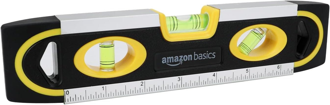 Amazon Basics 9-Inch Magnetic Torpedo Level and Ruler, 180/90/45 Degree Bubbles, Black