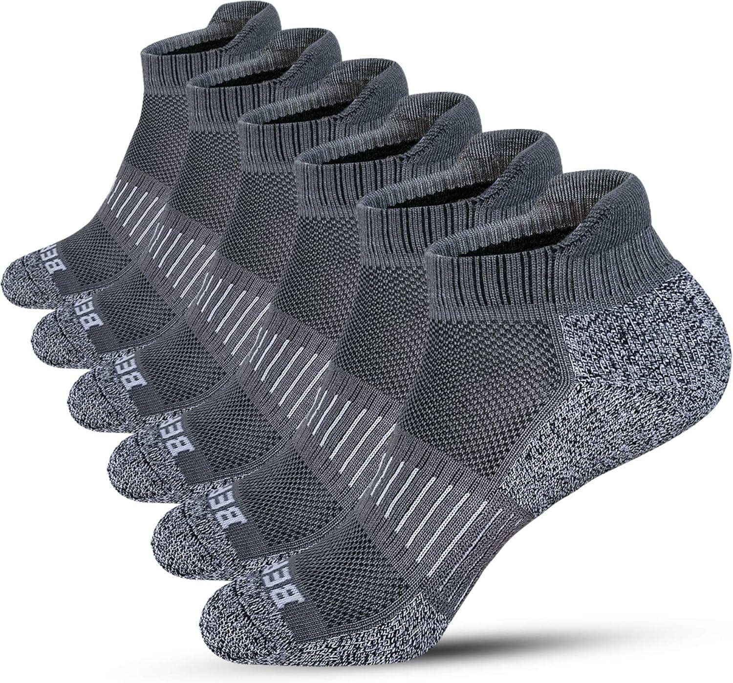 BERING Men's Athletic Running Ankle Socks Cushioned Heel Tab (6 Pairs)