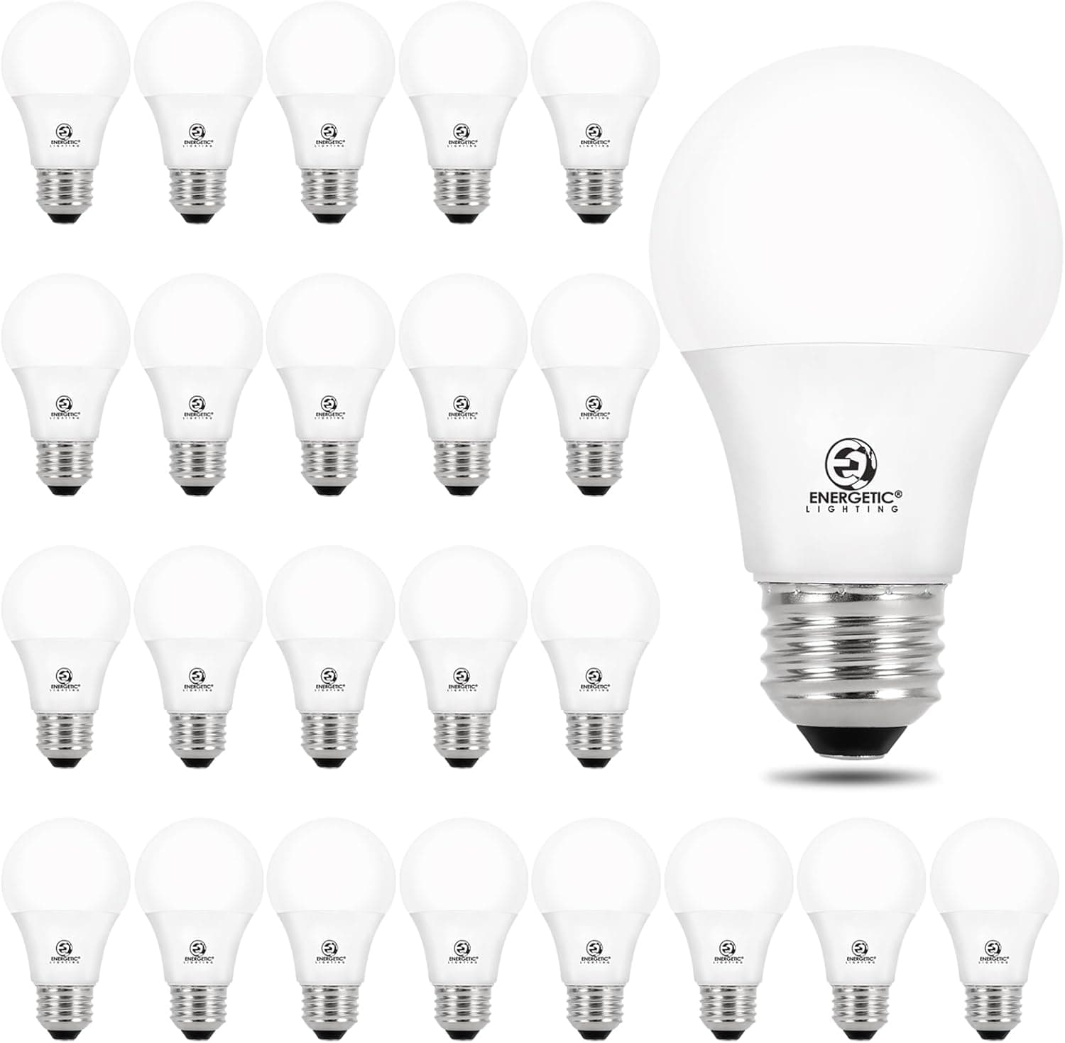 Energetic 24-Pack A19 LED Light Bulb, 60 Watt Equivalent, Daylight 5000K, E26 Medium Base, Non-Dimmable LED Light Bulb, ETL Listed