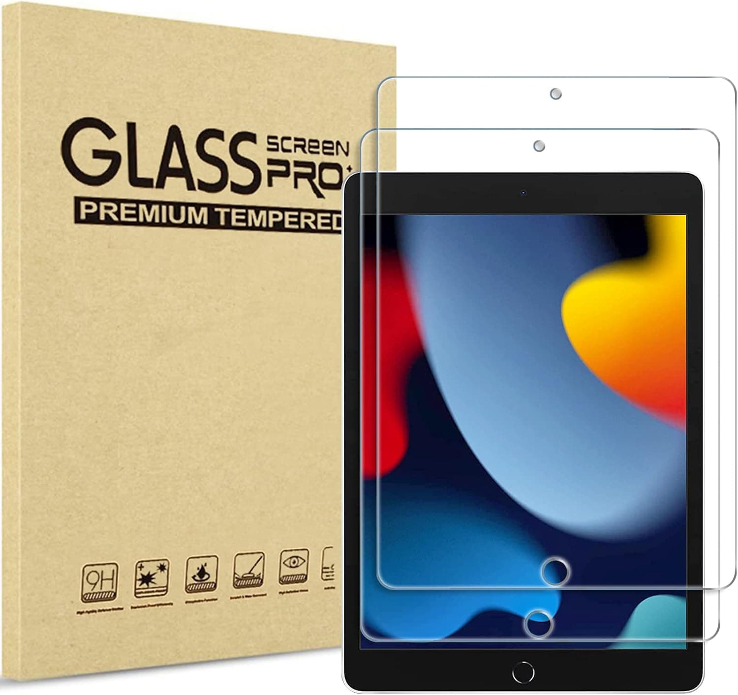 ProCase 2 Pack Screen Protector for iPad 9th 8th 7th Generation 10.2 Inch (2021/2020/2019), Tempered Glass Film for A2602 A2603 A2270 A2197 -Clear