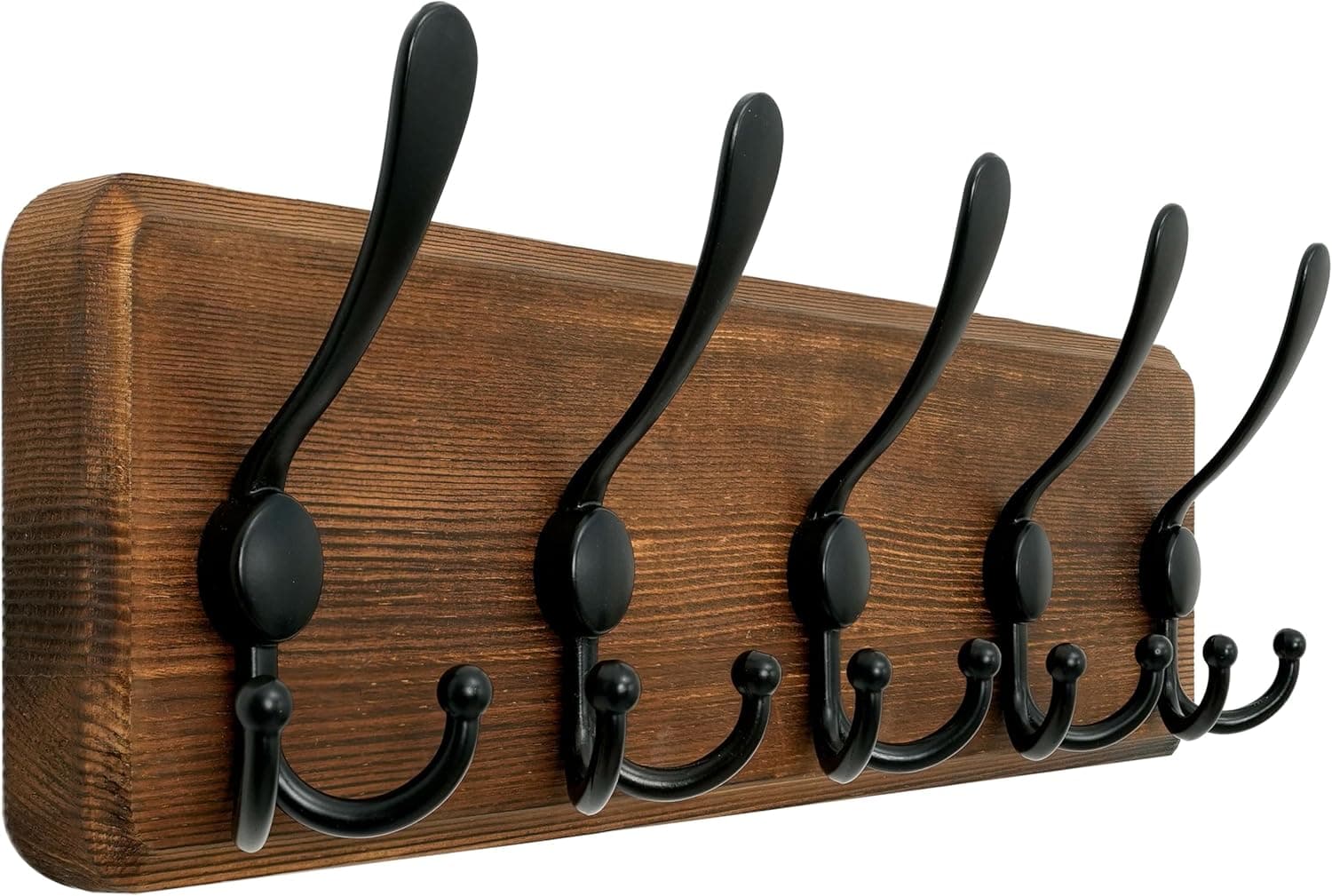 WEBI Rustic Coat Rack Wall Mount,Solid Wood Coat Hooks Wall Mounted Coat Hanger,16" Hole to Hole,Hook Rack Rail,5 Triple Hooks for Hanging Coats,Jacket,Clothes,Brown