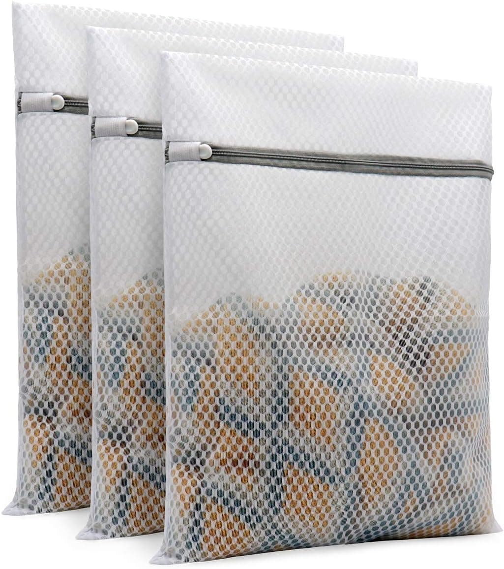 Muchfun 3Pcs Durable Honeycomb Mesh Laundry Bags for Delicates 12 x 16 Inches (3 Medium)