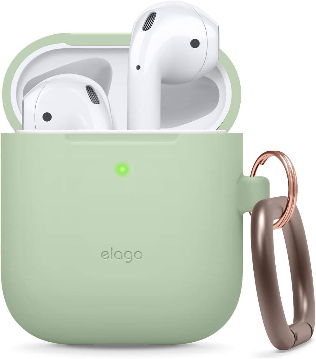 elago Silicone Case with Keychain Compatible with Apple AirPods Case 1 & 2, Front LED Visible, Supports Wireless Charging, Protective Silicone [Pastel Green]