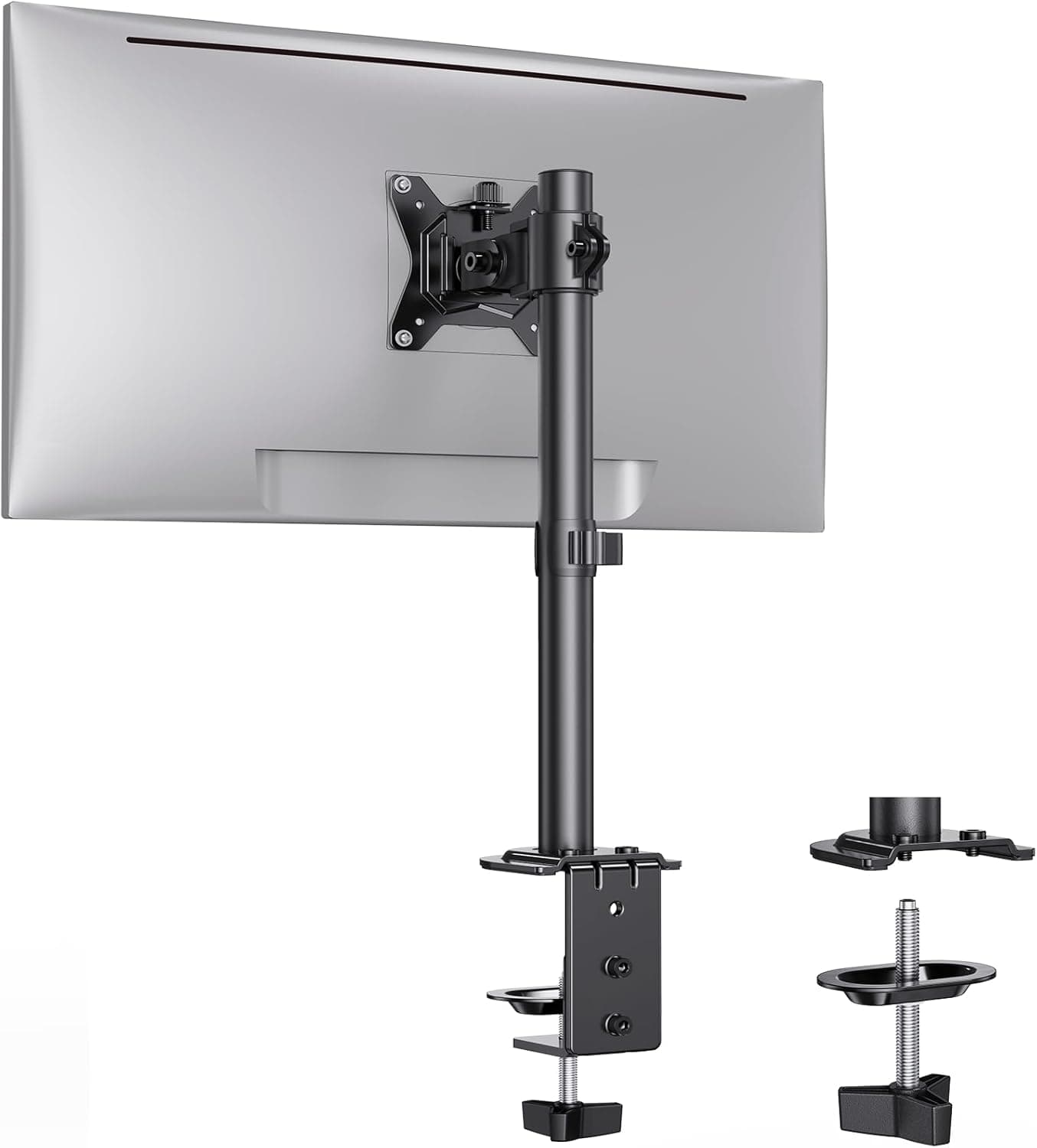 Ergear Monitor Mount for Most 13-32" Computer Screens up to 17.6lbs, Improved LCD LED Monitor Riser, Adjustable Height and Angle, Single Gaming Desk Mount Stand, Black, EGCM12
