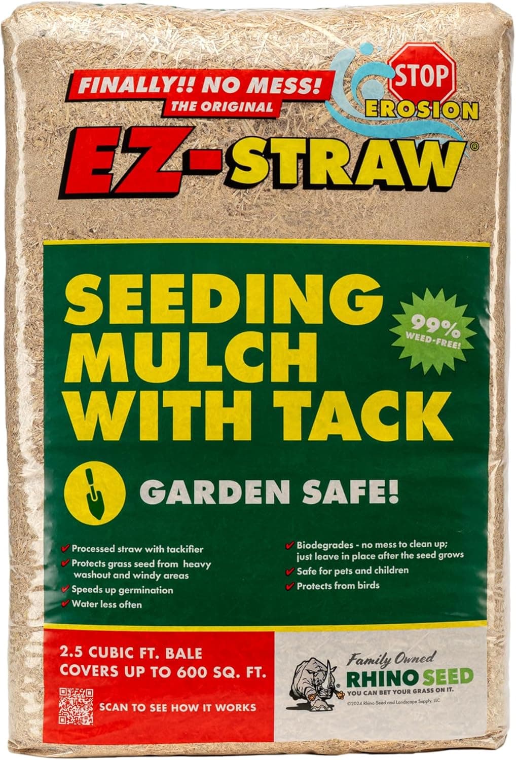 EZ-Straw Seeding Mulch with Tackifier - Biodegradable Organic Processed Straw a 2.5 CU FT Bale (Covers up to 500 sq. ft.)