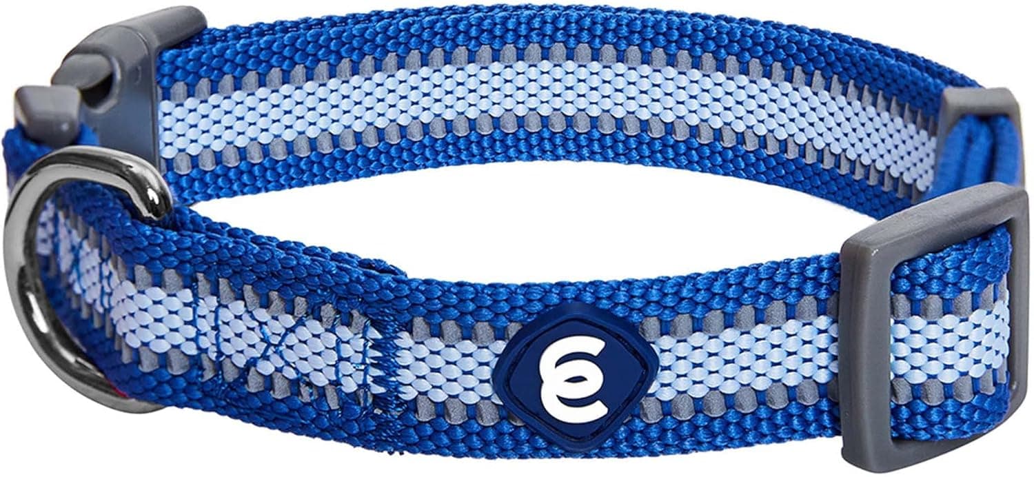 Blueberry Pet Small Dog Collar in Reflective Navy Blue | Adjustable Nylon Strap for Night Walking | Durable & Safe Puppy Training Collar
