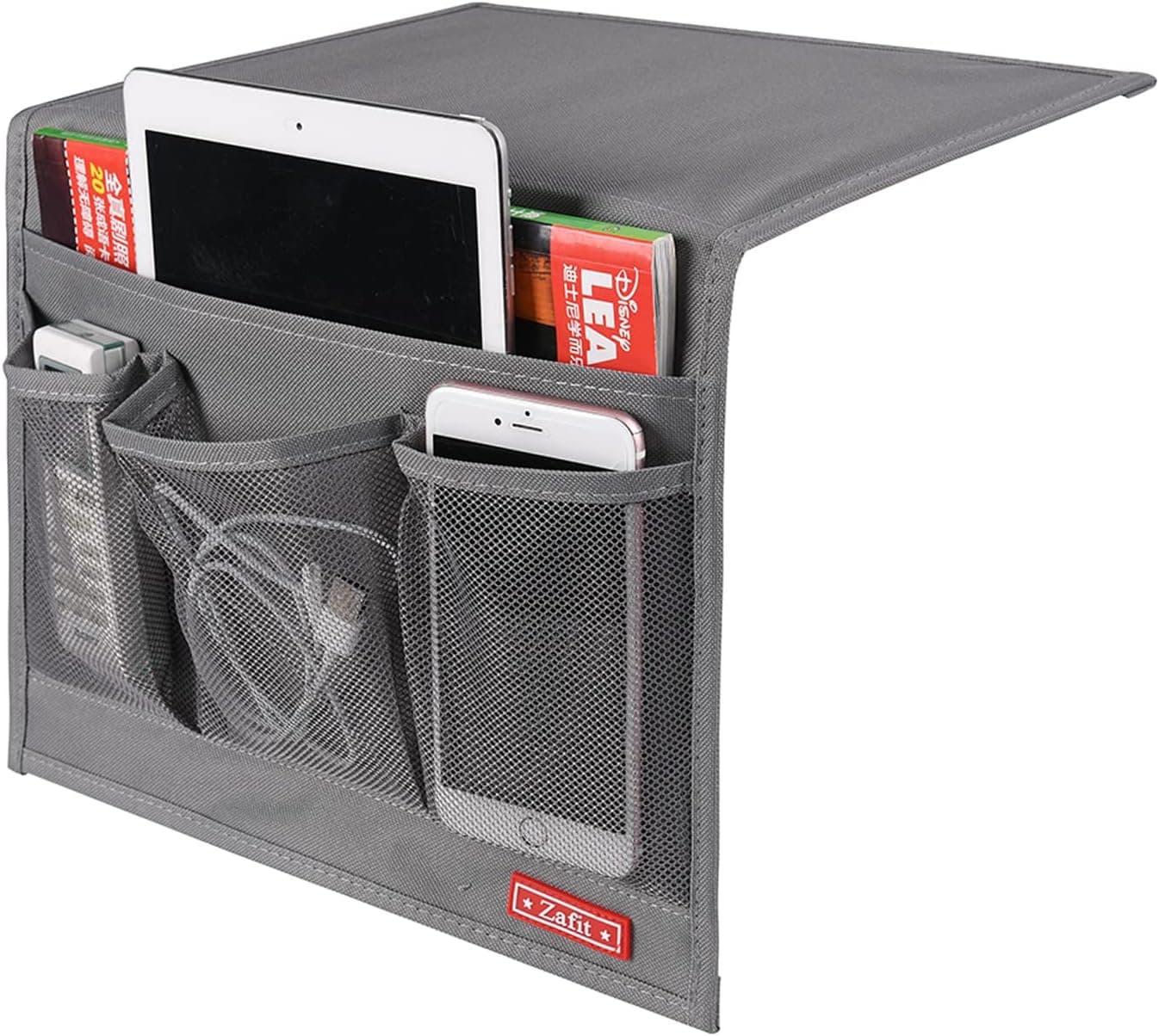 Bedside Storage Organizer, Table Cabinet Bedside Organizer Caddy for Remotes Phone Glasses (Classic 4 Pockets-Grey)