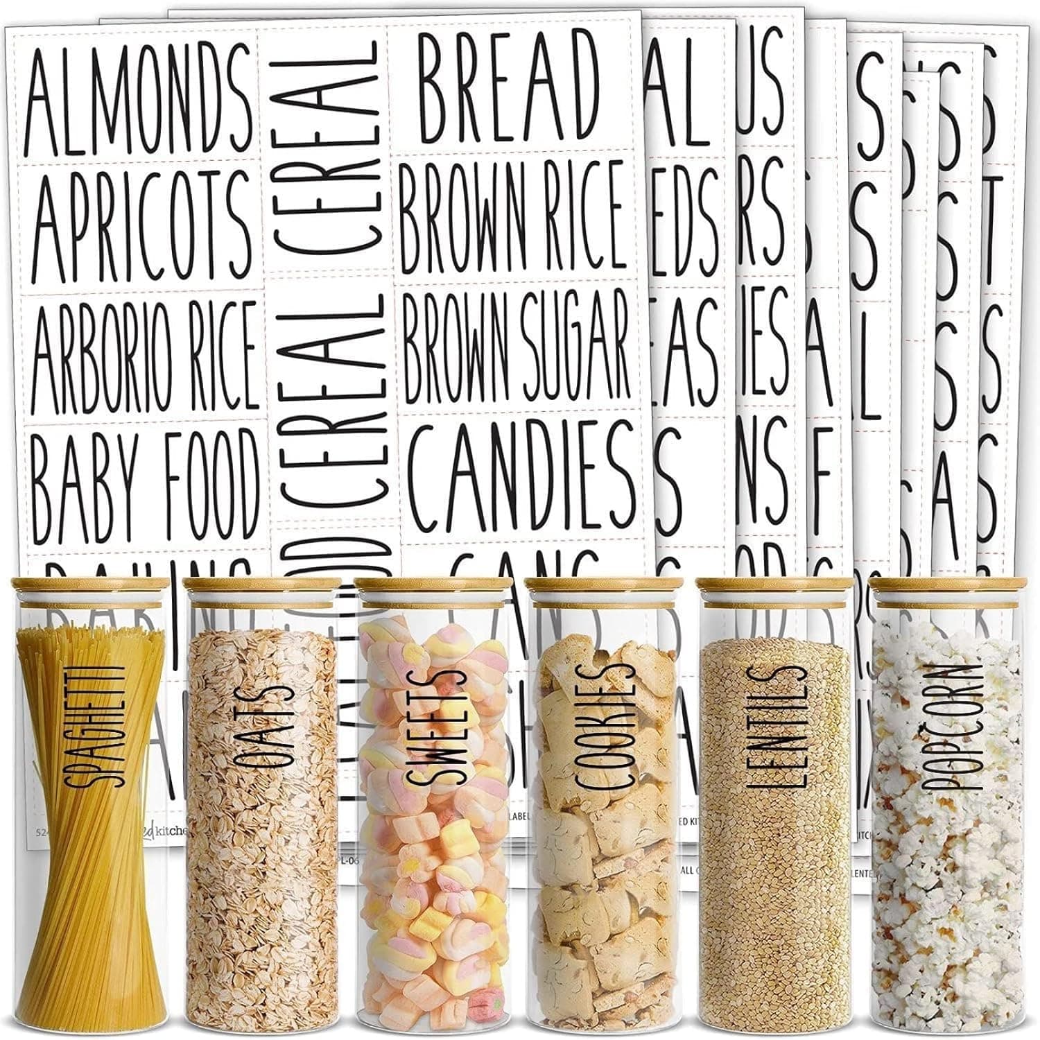 Talented Kitchen Kitchen Adhesive Labels - Waterproof Labels for Storage Bins - Pantry & Jar Stickers for Spices - Pack of 136, 2 x 3 in, Black Text on Clear Vinyl