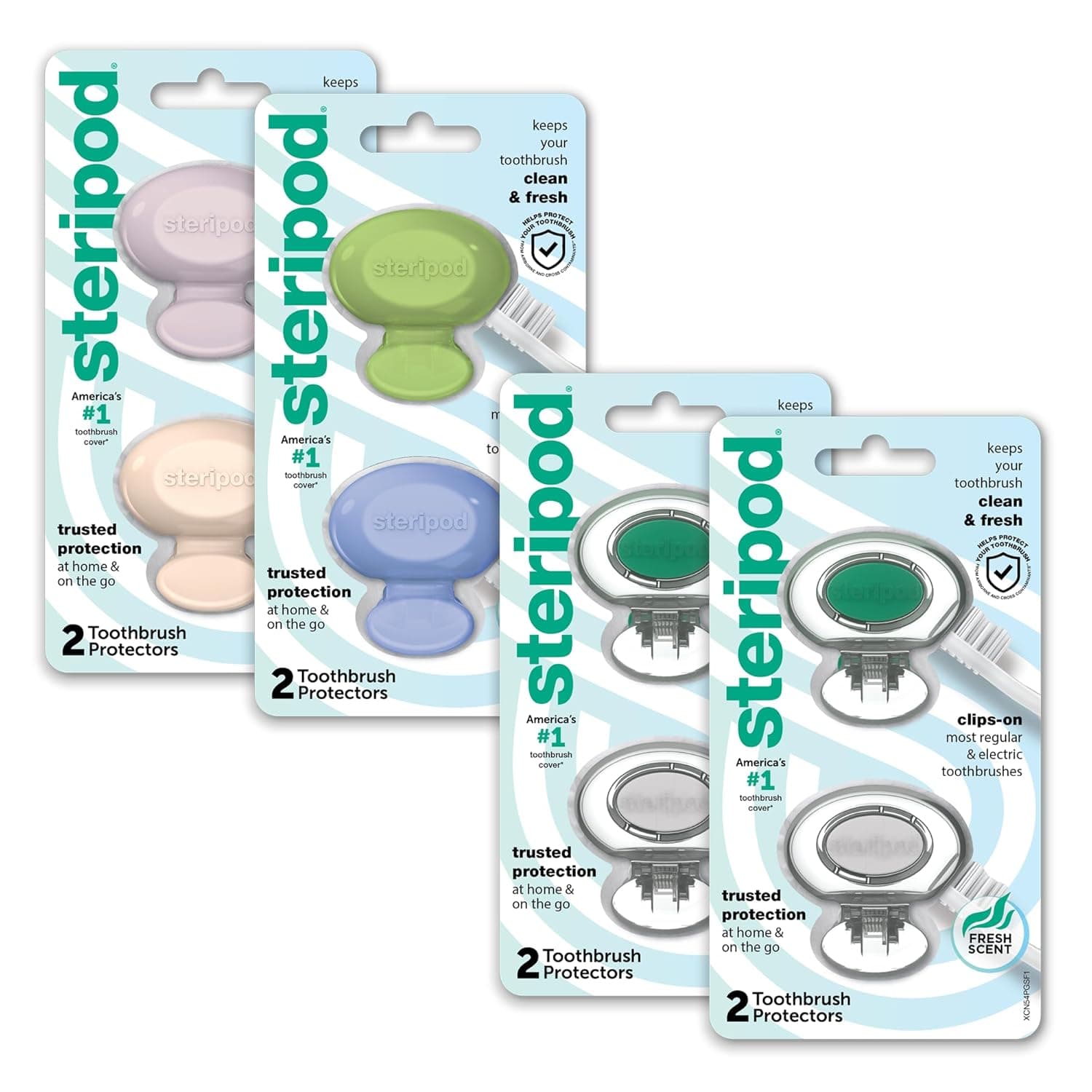 Steripod Clip-On Toothbrush Protector Exclusive Multi Color, 2 Count (Pack of 4)