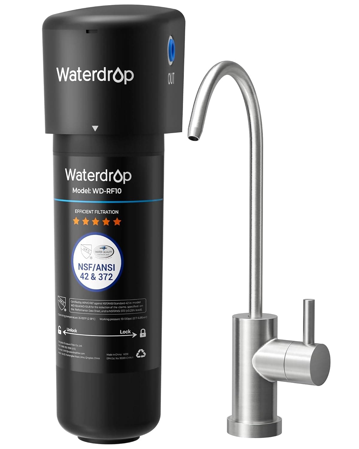 Waterdrop 10UB Under Sink Water Filter, Reduces PFAS, PFOA/PFOS, Lead, Chlorine, Bad Taste, NSF/ANSI 42 Certified, 11K Gallons, Easy Installation