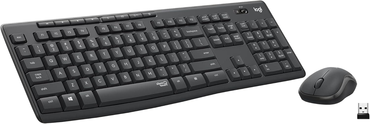 Logitech MK295 Wireless Mouse & Keyboard Combo with SilentTouch Technology, Full Numpad, Advanced Optical Tracking, Lag-Free Wireless, 90% Less Noise - Graphite
