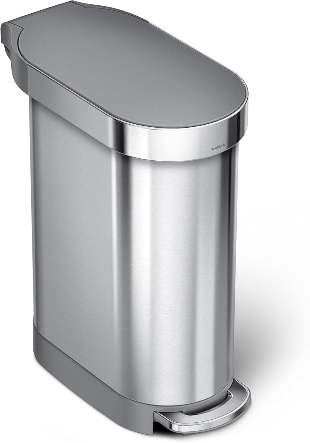 simplehuman 45 Liter / 12 Gallon Slim Hands-Free Kitchen Step Trash Can, Brushed with Plastic Lid