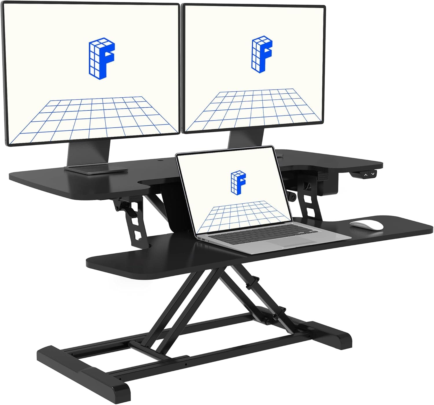 FLEXISPOT Electric Standing Desk Converter 36" Wide Motorized Stand up Riser for Monitor and Laptop, Black Height Adjustable Workstation for Home Office