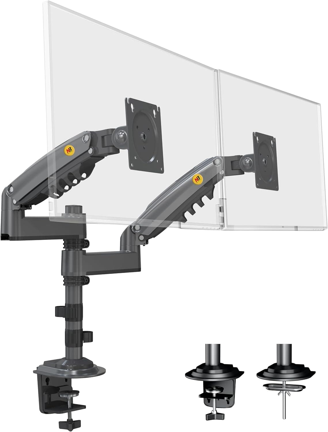 NB North Bayou Dual Monitor Desk Mount Stand Full Motion Swivel Computer Monitor Arm Fits 2 Screens up to 27'' with Load Capacity 4.4~19.8lbs for Each Monitor H180-G