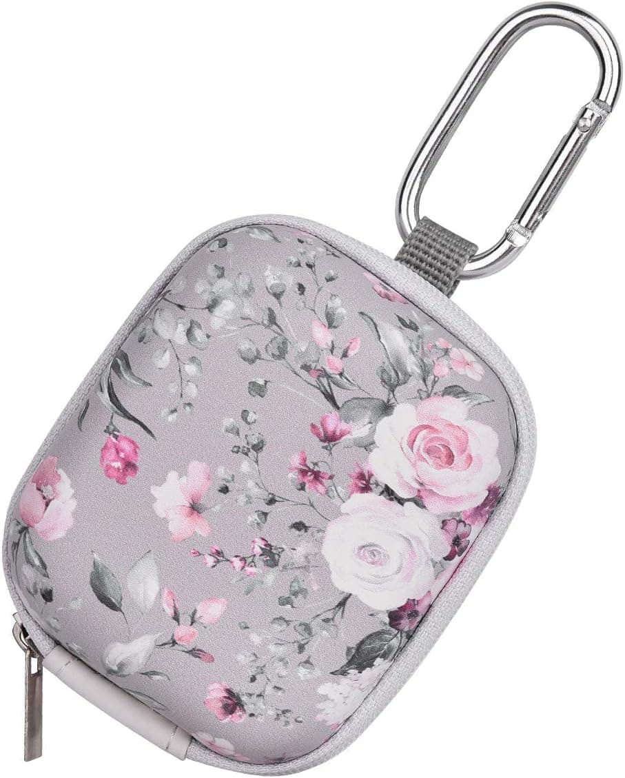 Earbud Case, AIRSPO Airpods 4 Case Airpods Pro 3rd Generation Earphone Organizer Carrying Case Small Storage Bag Hard EVA Shockproof Cover with Carabiner Clip (Grey Pink Rose)