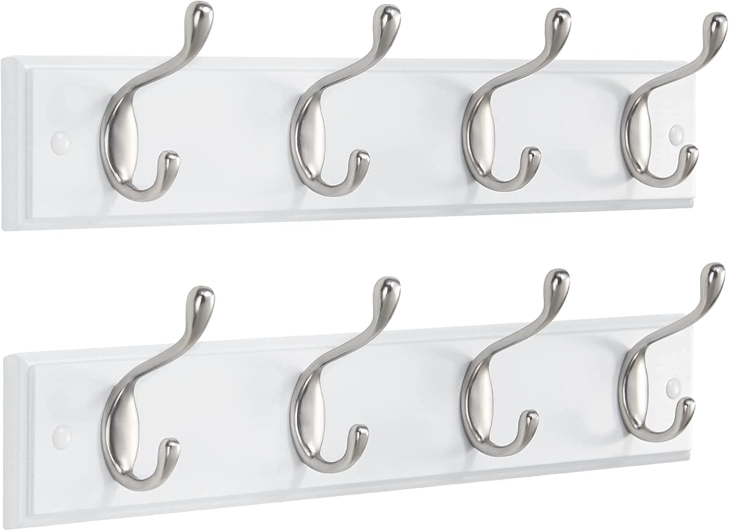 AMADA HOMEFURNISHING Coat Rack Wall Mount 2 Pack, Coat Hooks Wall Hooks Coat Hangers for Wall, Hat Racks Hooks for Hanging Coats Wall Mounted, 15.7" L x 2.8" W x 0.6" H, White