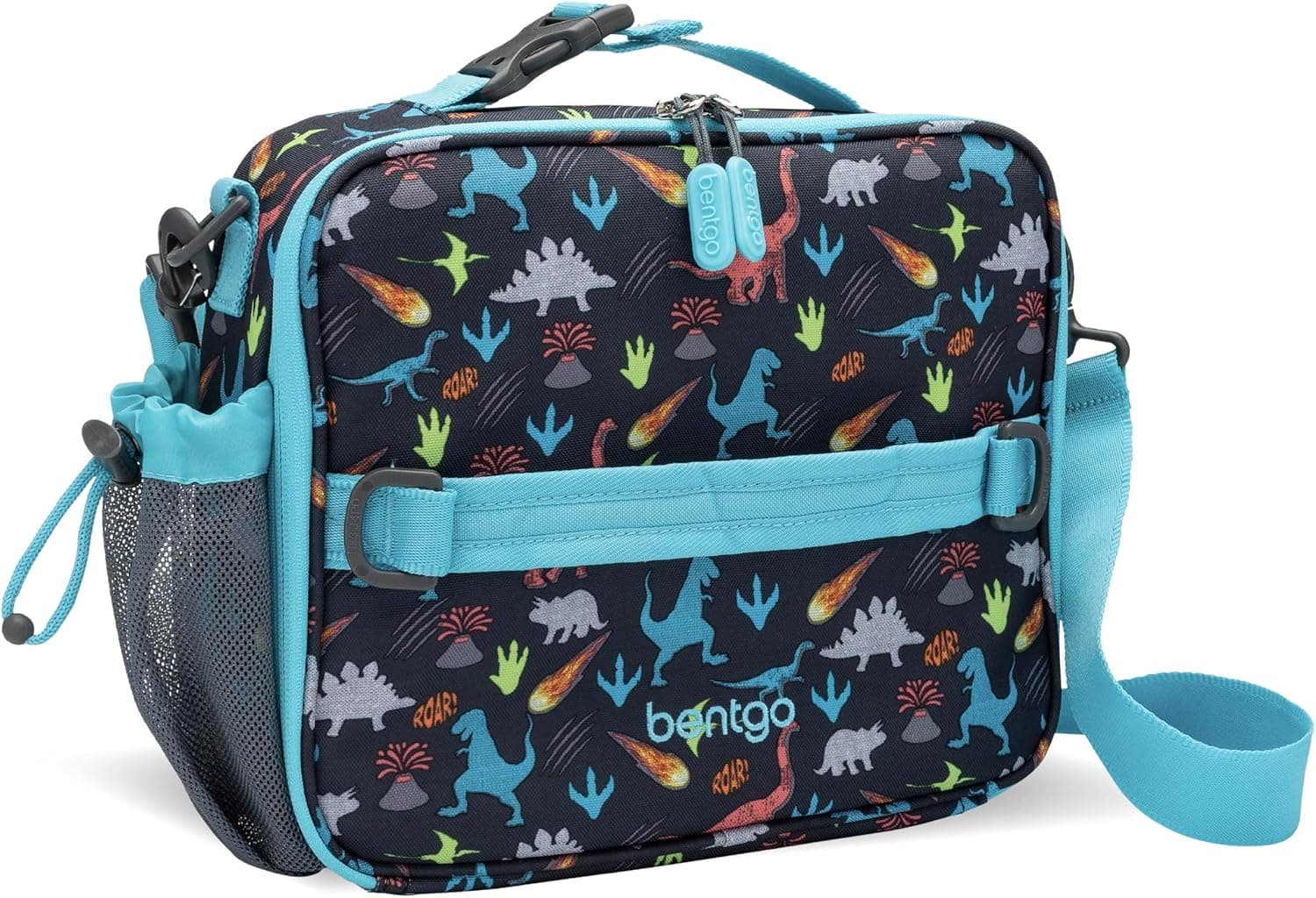 Bentgo Kids Lunch Bag - Durable, Double-Insulated Lunch Bag for Kids 3+; Holds Lunch Box, Water Bottle, & Snacks; Easy-Clean Water-Resistant Fabric & Multiple Zippered Pockets (Dinosaur)
