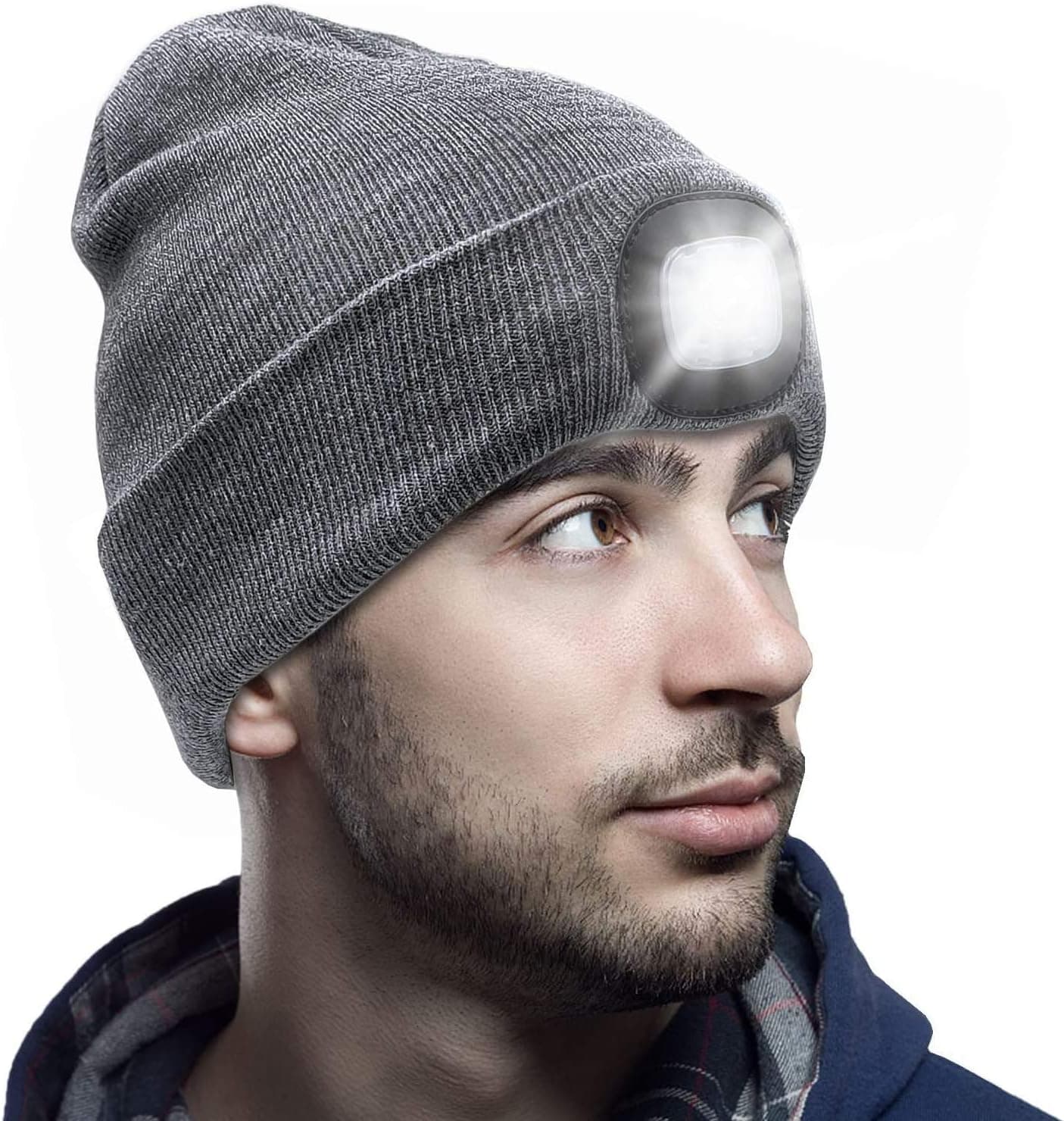 CENSGO Unisex Hat with Light, USB Rechargeable Headlamp Beanie, Gifts for Dad Father Men Husband Warm Knitted Cap