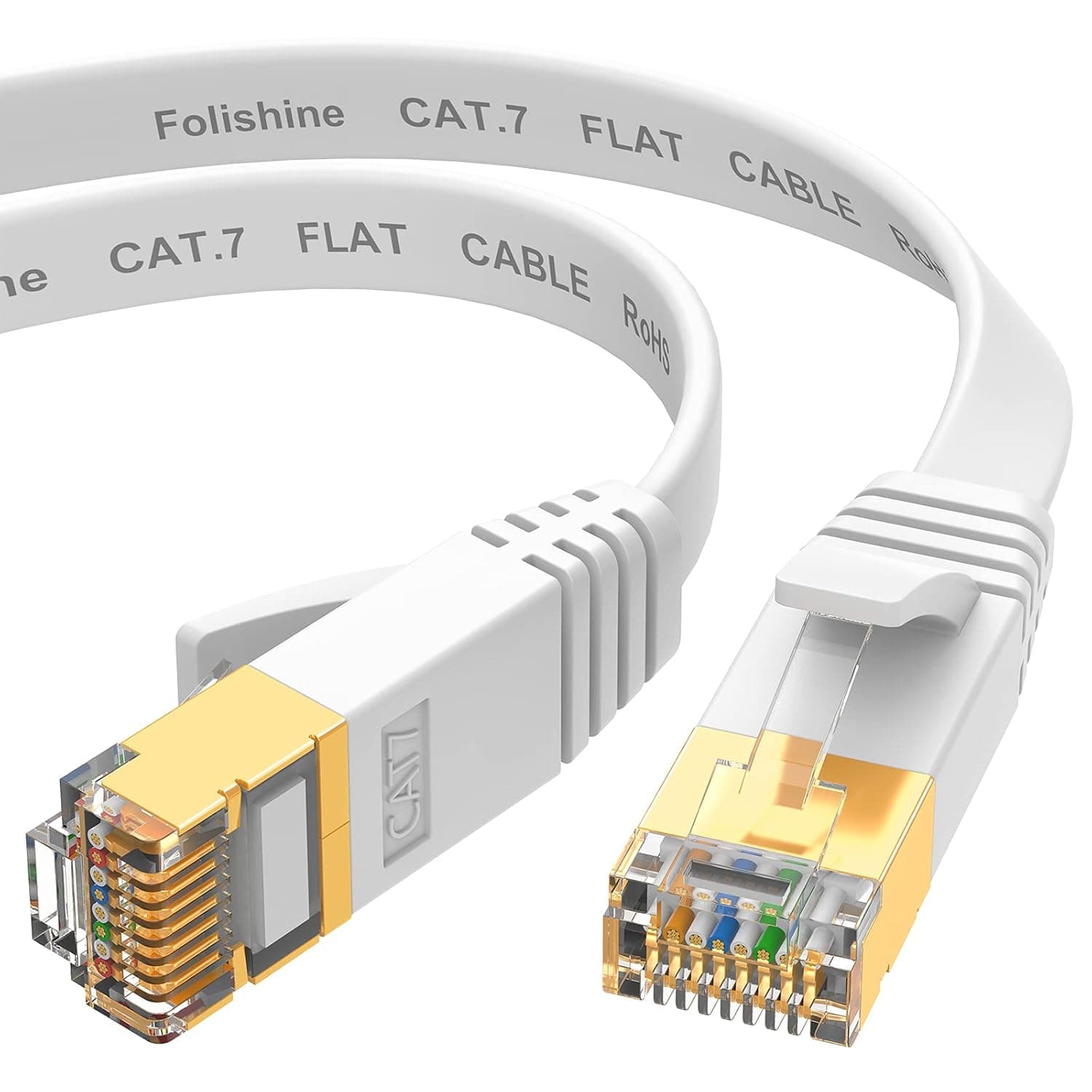 Folishine Ethernet Cable 15 ft, Cat7 High Speed Ethernet Cable, Flat LAN Patch Cords with STP RJ45 Connectors for Router, Modem, Faster Than Cat5e/Cat5/Cat6/Cat6e