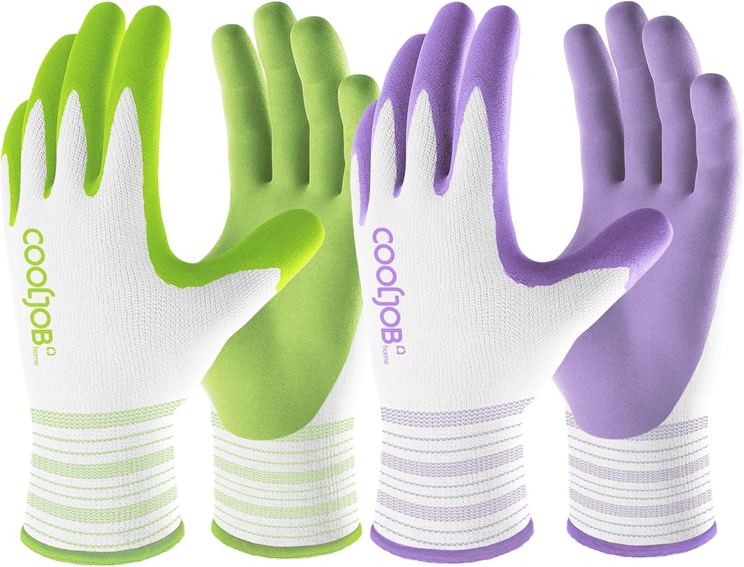 COOLJOB 2 Pairs Gardening Gloves for Women Ladies, Breathable Rubber Coated for Yard Garden, Outdoor Indoor Protective Work, Medium Size, Lavender Purple & Apple Green
