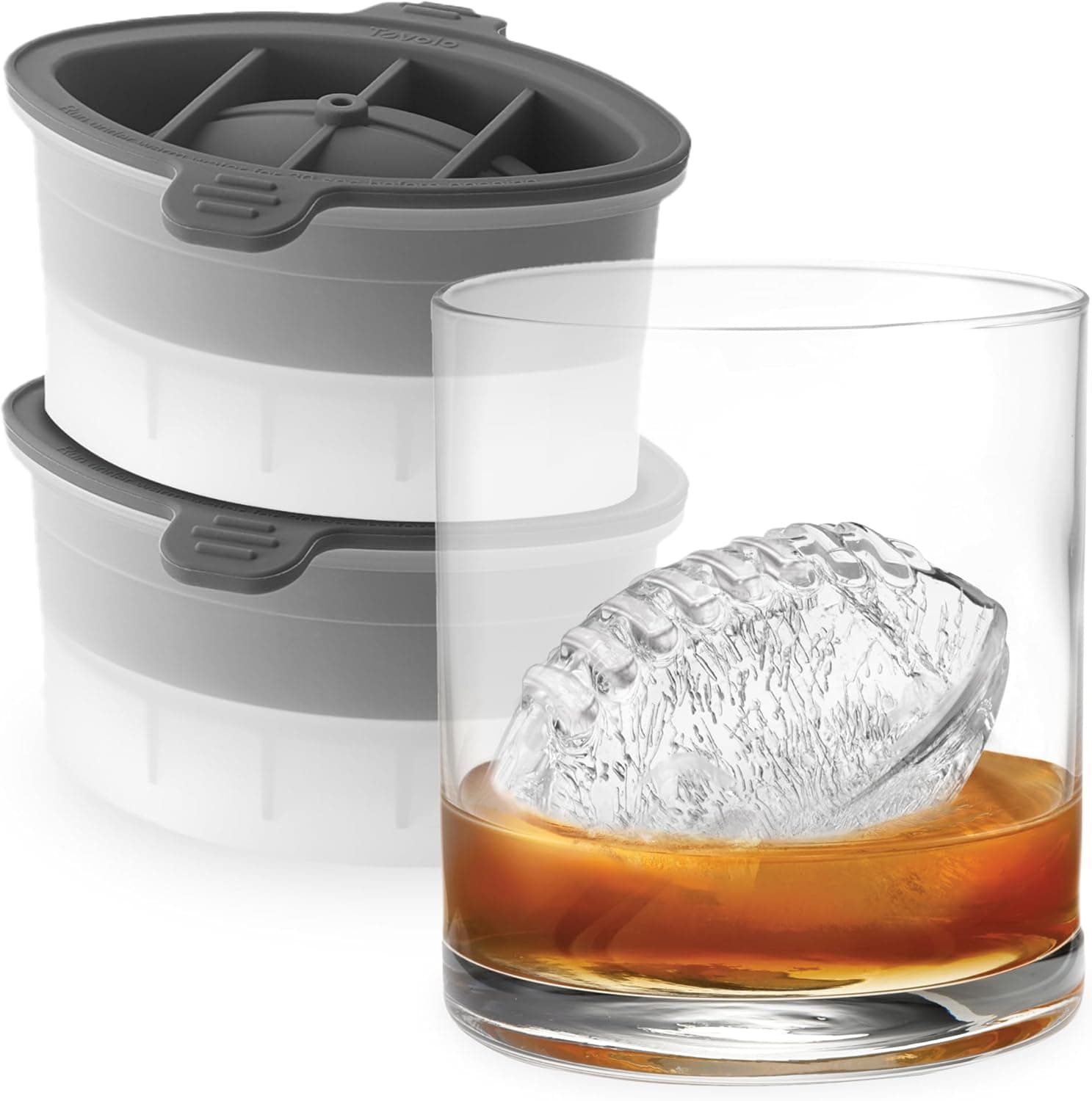 Tovolo Craft Ice Molds – Large Football Ice Spheres for Sports Fans - Whiskey, Bourbon, Cocktails, Gifts & More – 2 Pack Slow Melting, Stackable, BPA-Free Silicone Leak-Proof Lids, Dishwasher-Safe