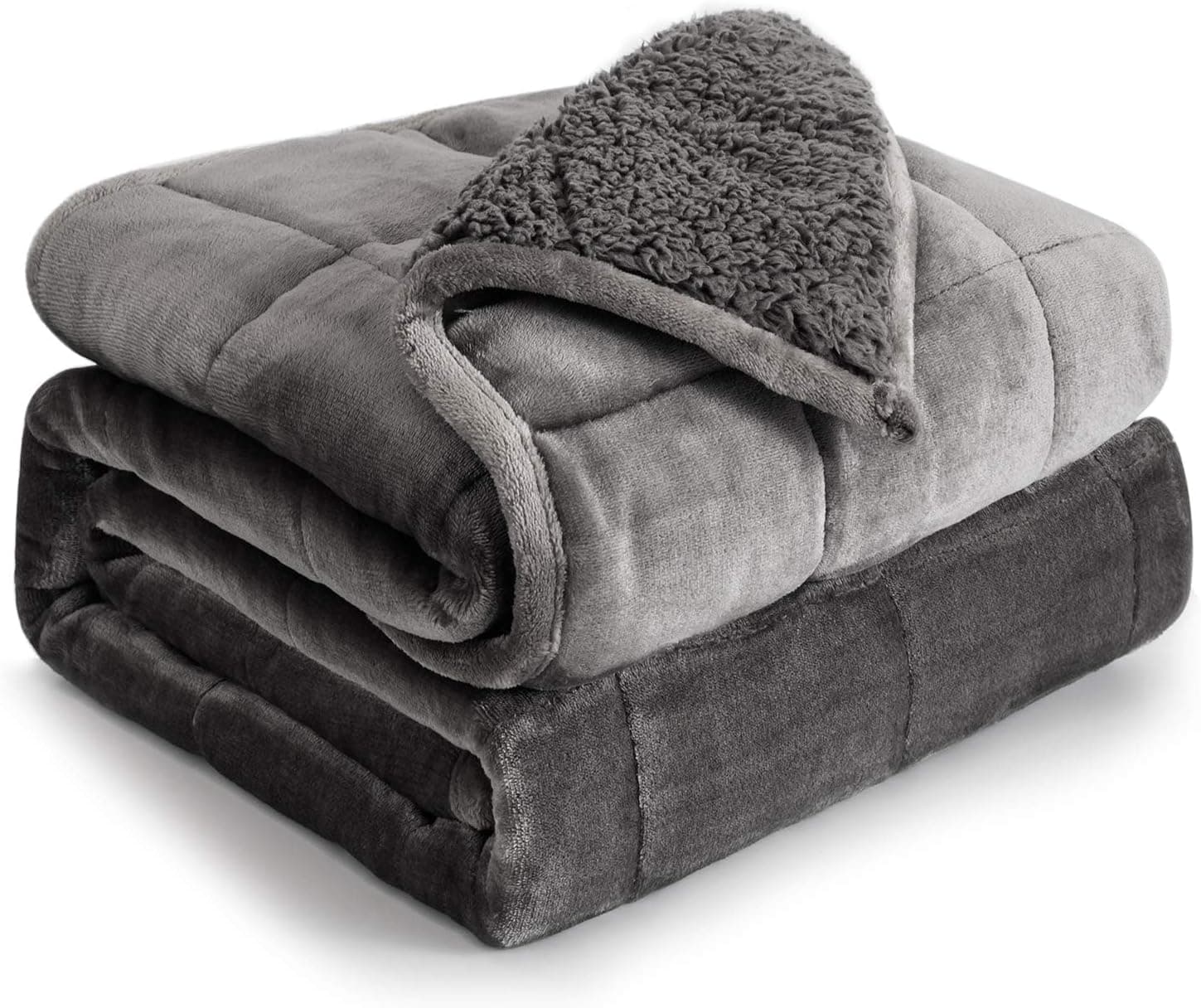 Cottonblue Sherpa Fleece Weighted Blanket 12lbs, Sherpa Flannel Cozy Plush Bed Blanket, Fuzzy Bedding Blankets Throw, Minky Soft Blanket for Sofa Bed, 48 x 72 inches,Grey