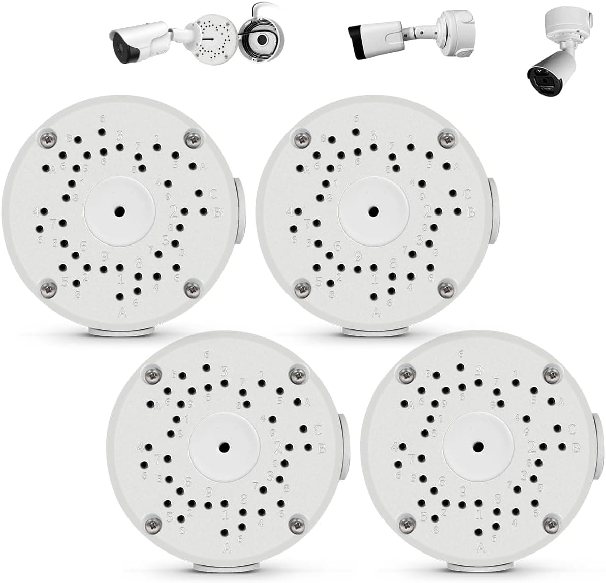 Compatible with Bullet Cameras Universal Bullet Security Camera Base Junction Box, Waterproof Metal Hide Cable Mount Bracket, Outdoor Electric Enclosure for CCTV Cams(4 Pack)