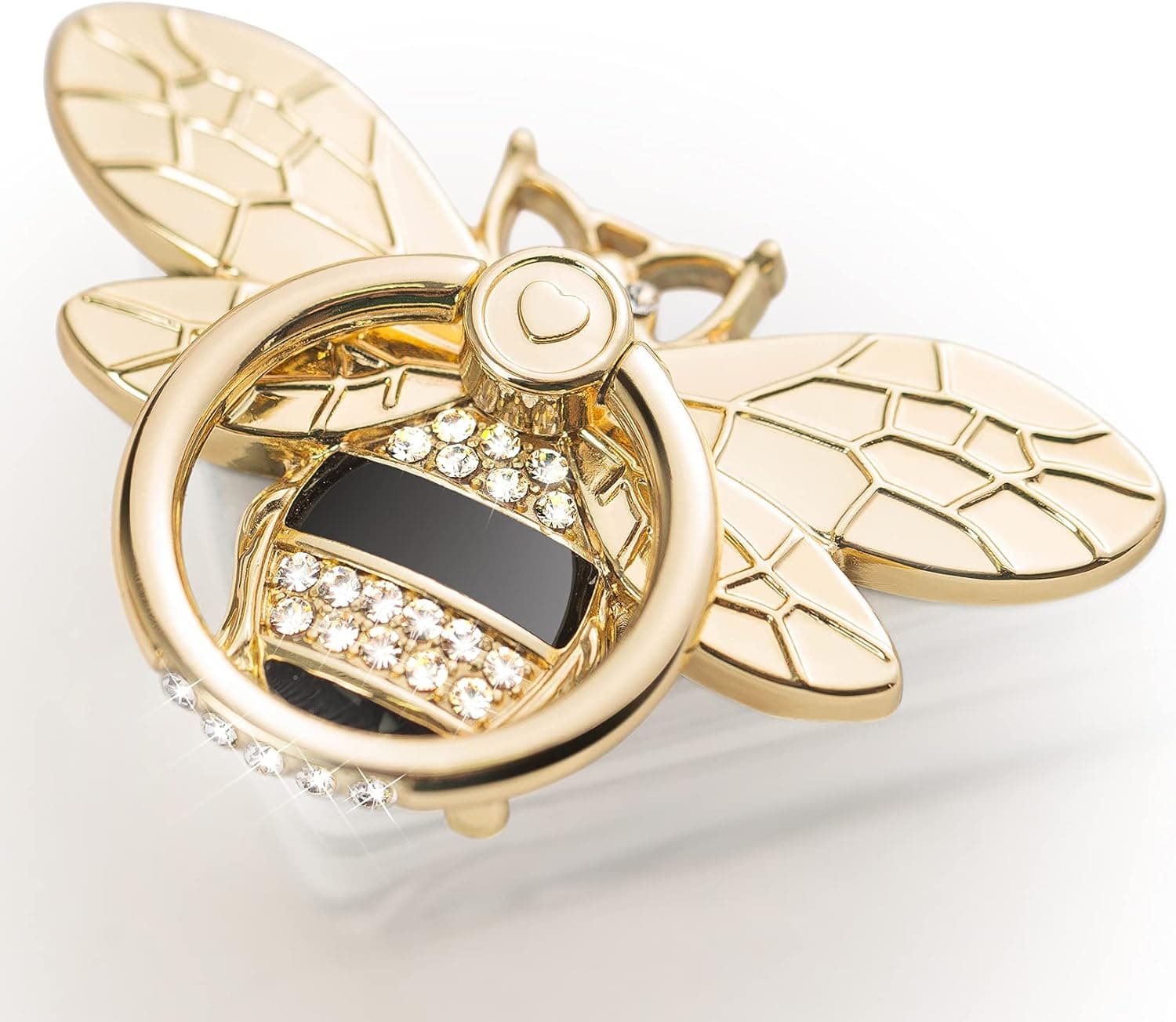 Allengel Bee Phone Ring Holder Finger Kickstand with Crystal, Cute Phone Ring Grip Holder for iPhone or Smartphone Cases, Gold Black