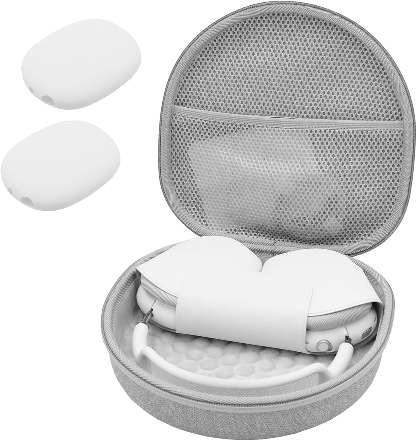 ProCase Hard Case for AirPods Max, Travel Carrying Headphone Case with Silicone Earpad Cover & Mesh Pocket, AirPods Max Protective Portable Storage Bag -Grey