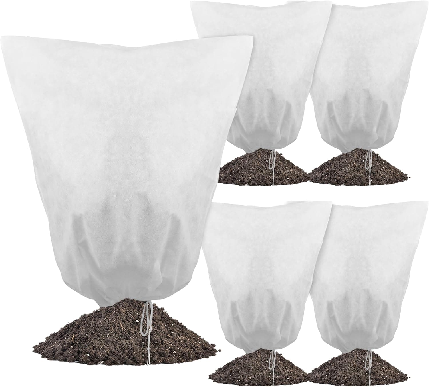 Gardzen 5-Pack Plant Cover Drawstring Tree Cover, Winter Freeze Plant Protection, Tree Jacket Frost Blanket for Outdoor Plants, 31" x 40"