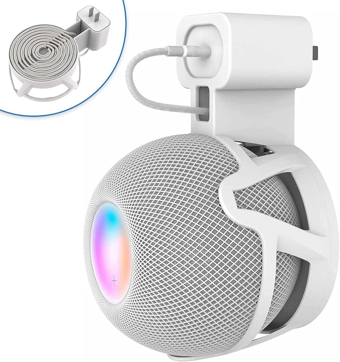 CUHIOY Wall Mount Holder for Homepod Mini, Plug Mount with Cord Management, No Messy Wires or Screws, Perfect Space-Saving Accessories for HomePod Mini (White, 1 Pack)