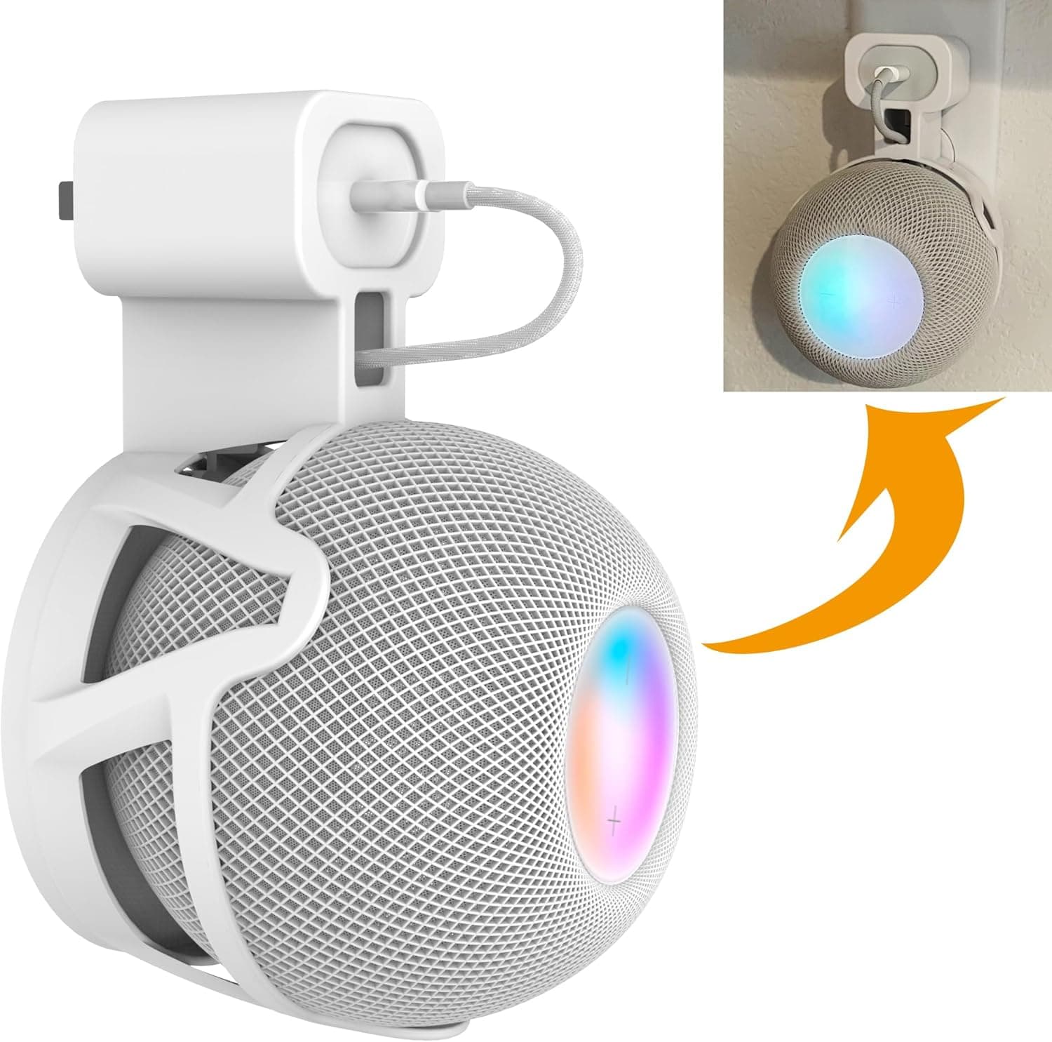 Apple Homepod Mini Wall Mount Holder - Cord Management, Space-Saving Design, No Muffled Sound, No Screws, Outlet Socket Wall Mount Accessories