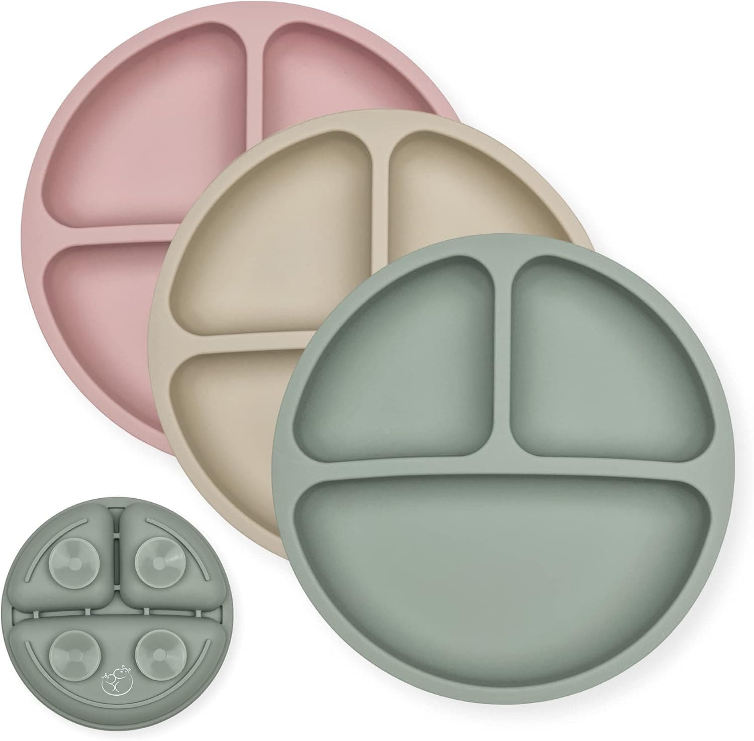 Hippypotamus Toddler Plates with Suction - 100% Food-Grade Silicone Baby Plates - Microwave & Dishwasher Safe - BPA Free - Set of 3 (Sage/Blush/Nude)