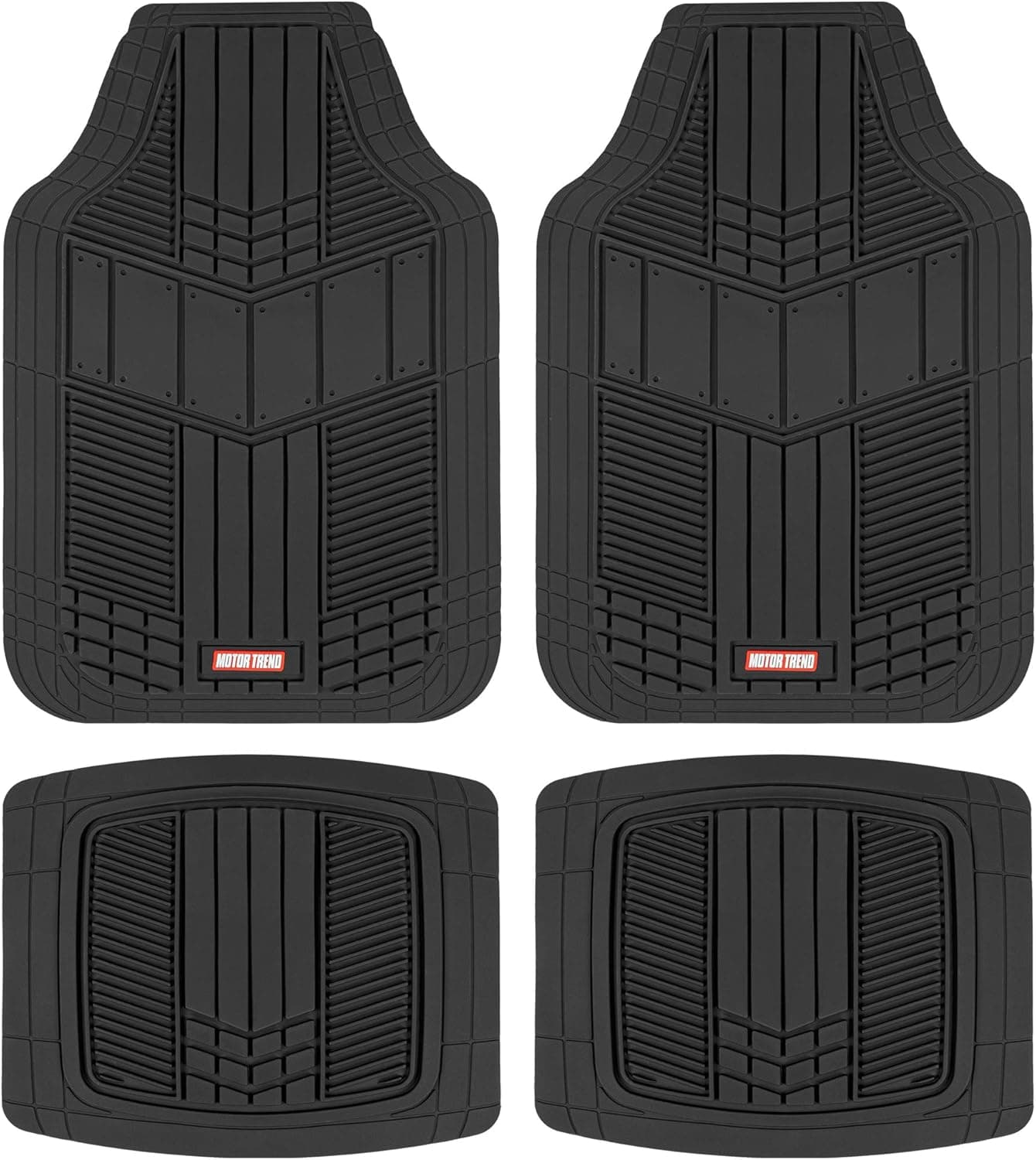 Motor Trend DualFlex™ Rubber Car Floor Mats All Weather Waterproof 4-Piece Sporty Two-Tone Design Car Mats Full Set - Universal Trim-to-Fit Floor Mats for Car, SUV, & Trucks - Car Carpet Protector