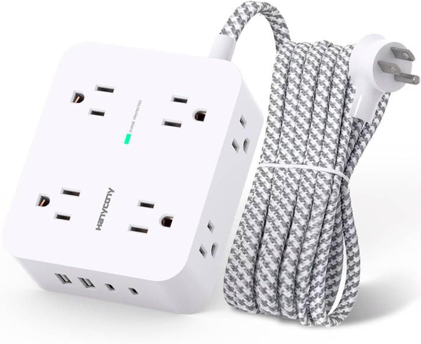 Surge Protector Power Strip - HANYCONY 8 Outlets 4 USB (2 USB C) Charging Ports, Multi Plug Outlet Extender, 5Ft Braided Extension Cord, Flat Plug Wall Mount Desk Charging Station for Home Office ETL