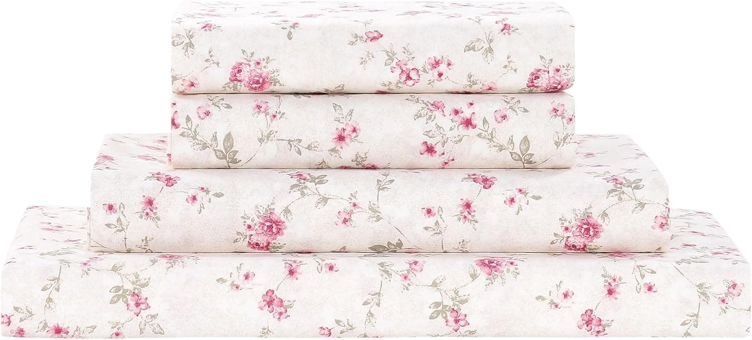 Modern Threads Printed 3-Piece Extra Soft Bedding Sheets & Pillowcase Set, Deep Pocket up to 16 inch Mattress Kashmir Rose Twin