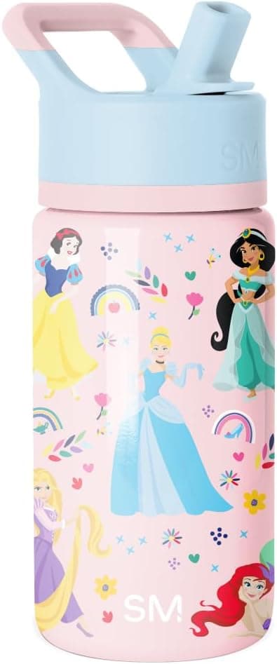 Simple Modern Kids Summit Water Bottle with Straw Lid | Disney Princess 14oz Stainless Steel Cup Insulated Tumbler for Girls, School | Princess Rainbows