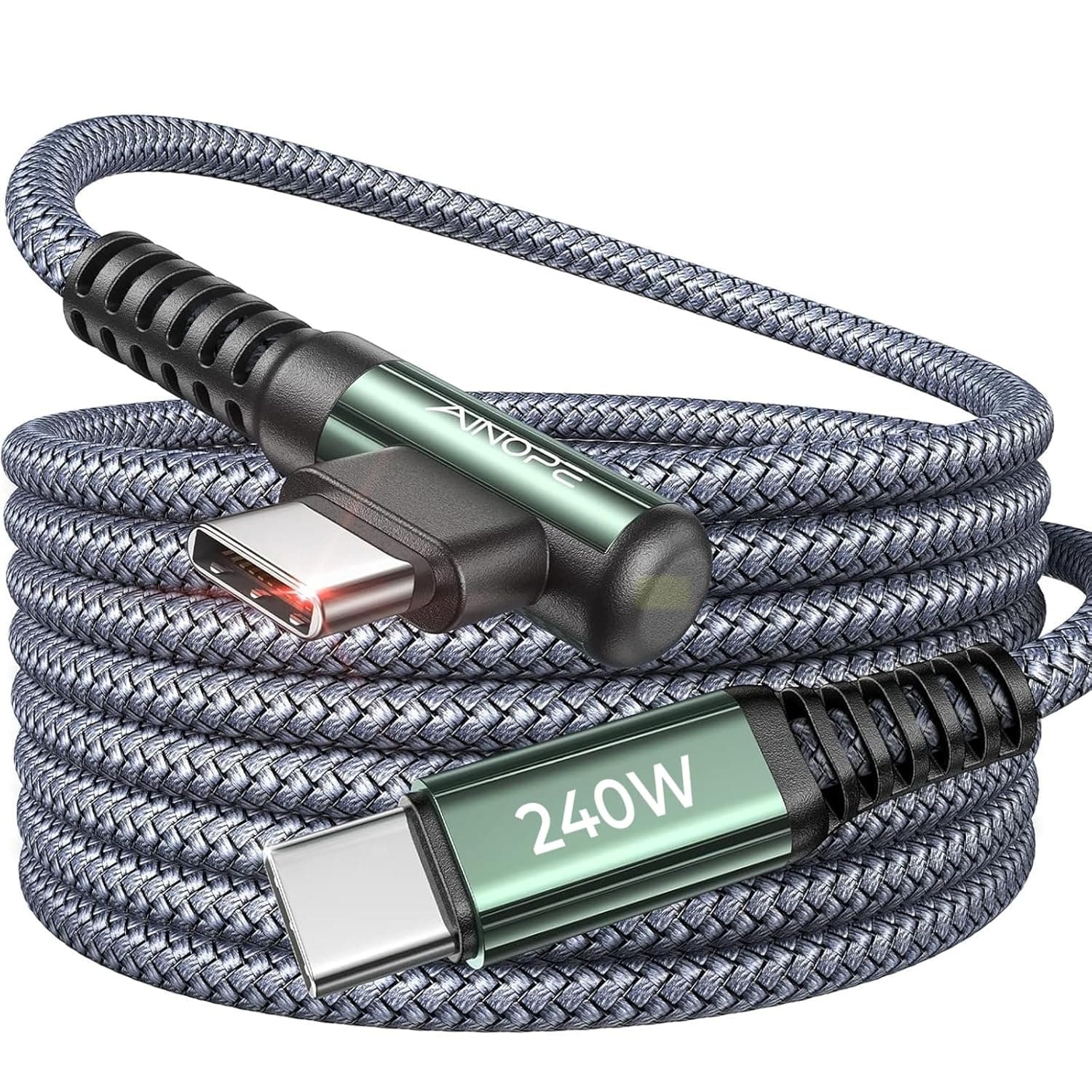 AINOPE 240W USB C to USB C Cable [10FT] Right Angle C to C Cable Fast Charging,Sideways Phone Charger USBC to USBC Fits iPhone 17 16 15 Pro Max Plus,MacBook Air/Pro,iPad Pro,Samsung S25,Pixel,iPad