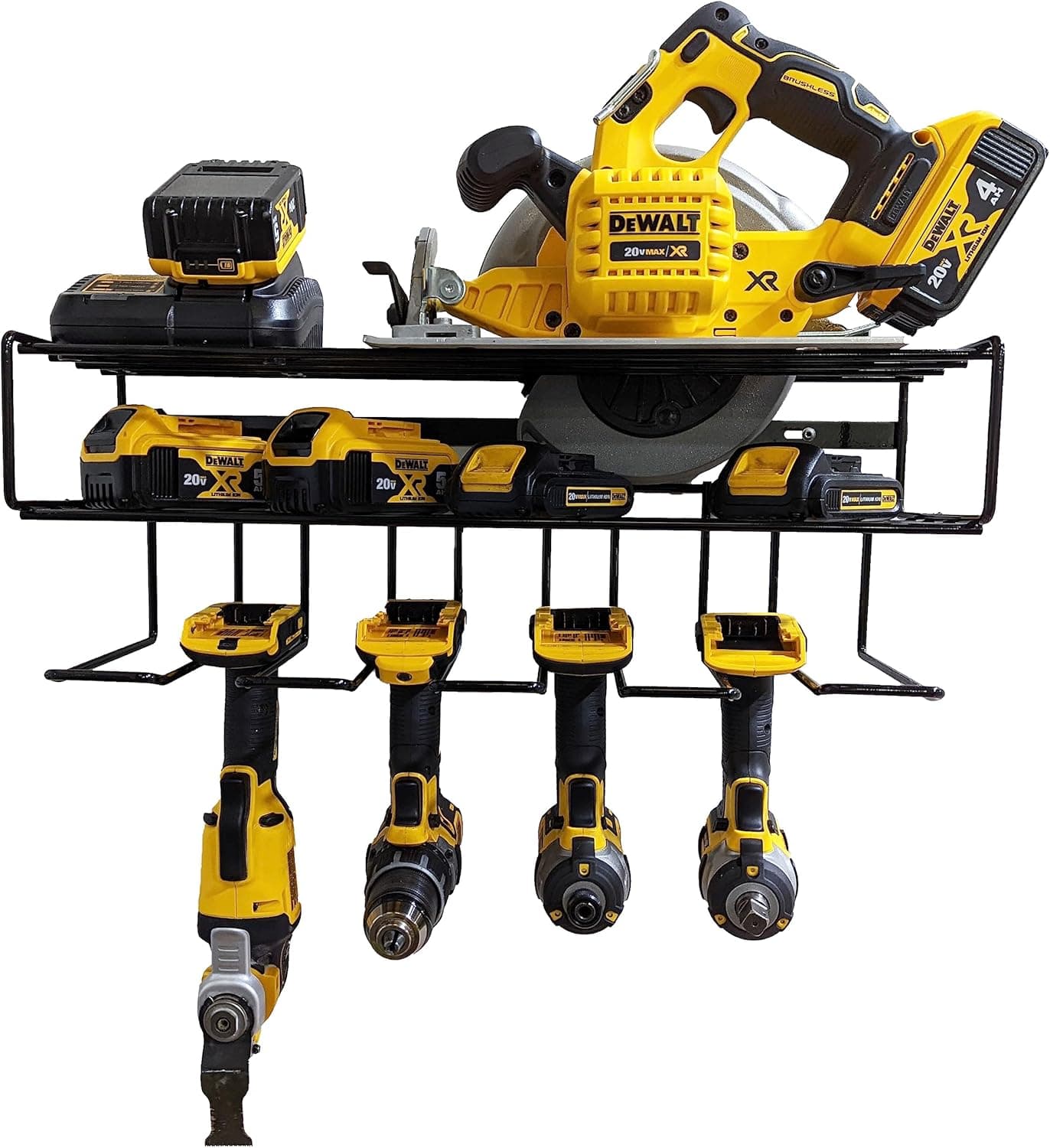 C2M Heavy Duty Floating Tool Shelf & Organizer | Wall Mounted Garage Storage Rack for Handheld & Power Tools | USA Made, 100# Weight Limit, Compact Steel Design | Perfect for Father's Day | Black