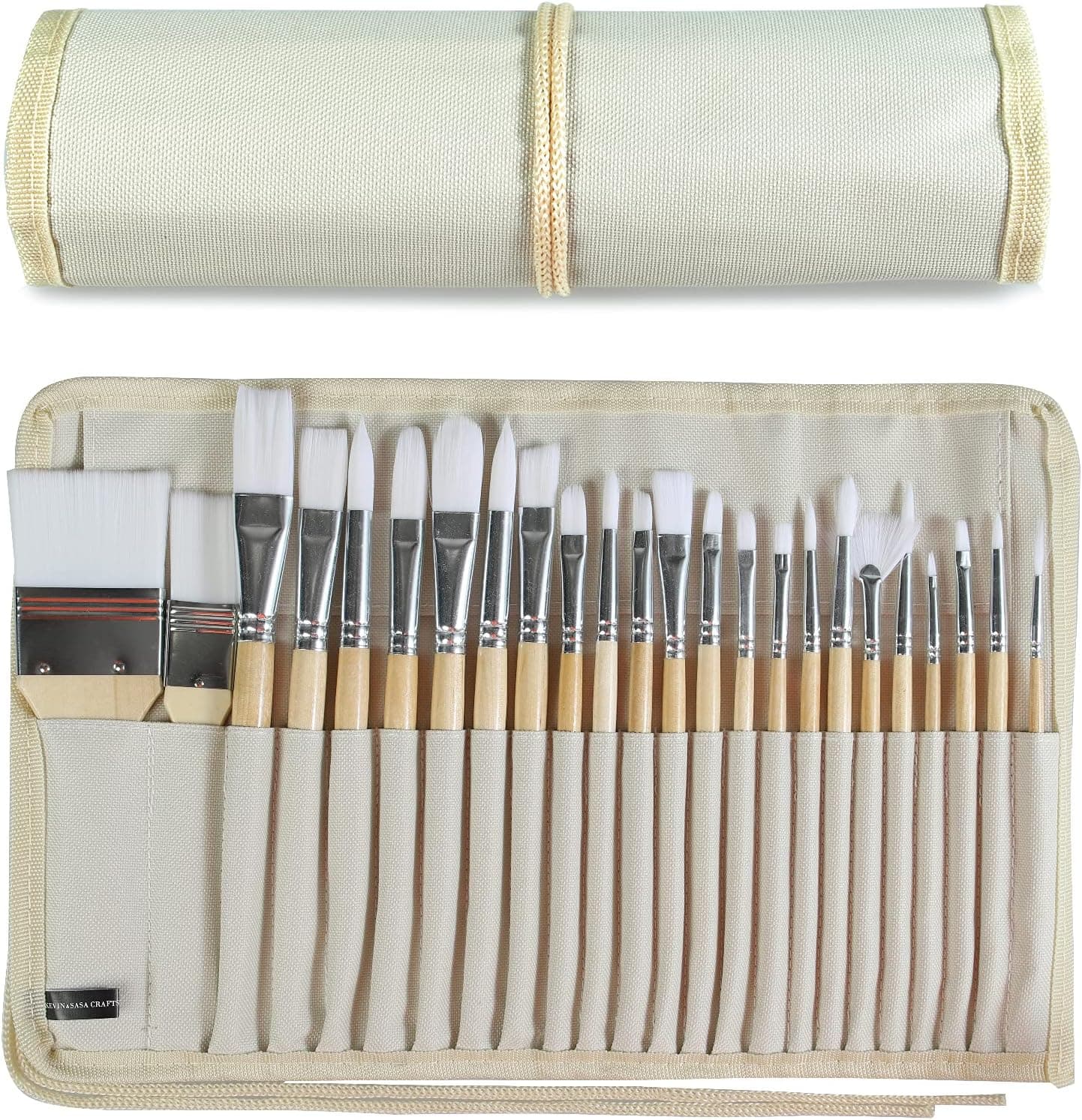 Paint Brushes Set of 24 Pieces Wooden Handles Brushes with Canvas Brush Case, Professional for Oil, Acrylic and Watercolor Painting
