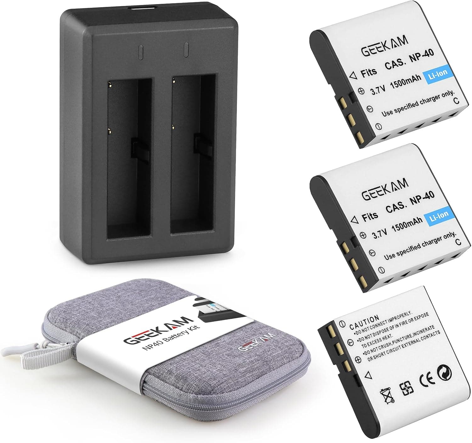 NP-40 Battery Pack, 3 x 1500mAh Rechargeable Batteries with NP 40 Dual Charger for Video Camera Camcorders Compatible with Casio NP-40 (Not for Fujifilm NP40), Kodak LB-060, GE GB-60