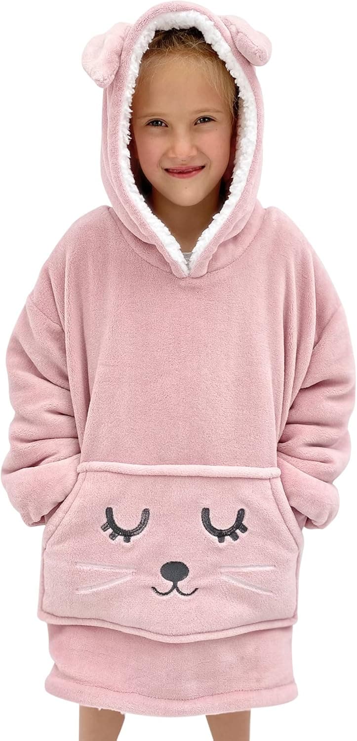 Wearable Blanket Kids 3-10yr, Fun Animal Kids Blanket Hoodie, Hooded Sweatshirt, Oversized Comfy Hoodie Boys, Girls, Toddlers