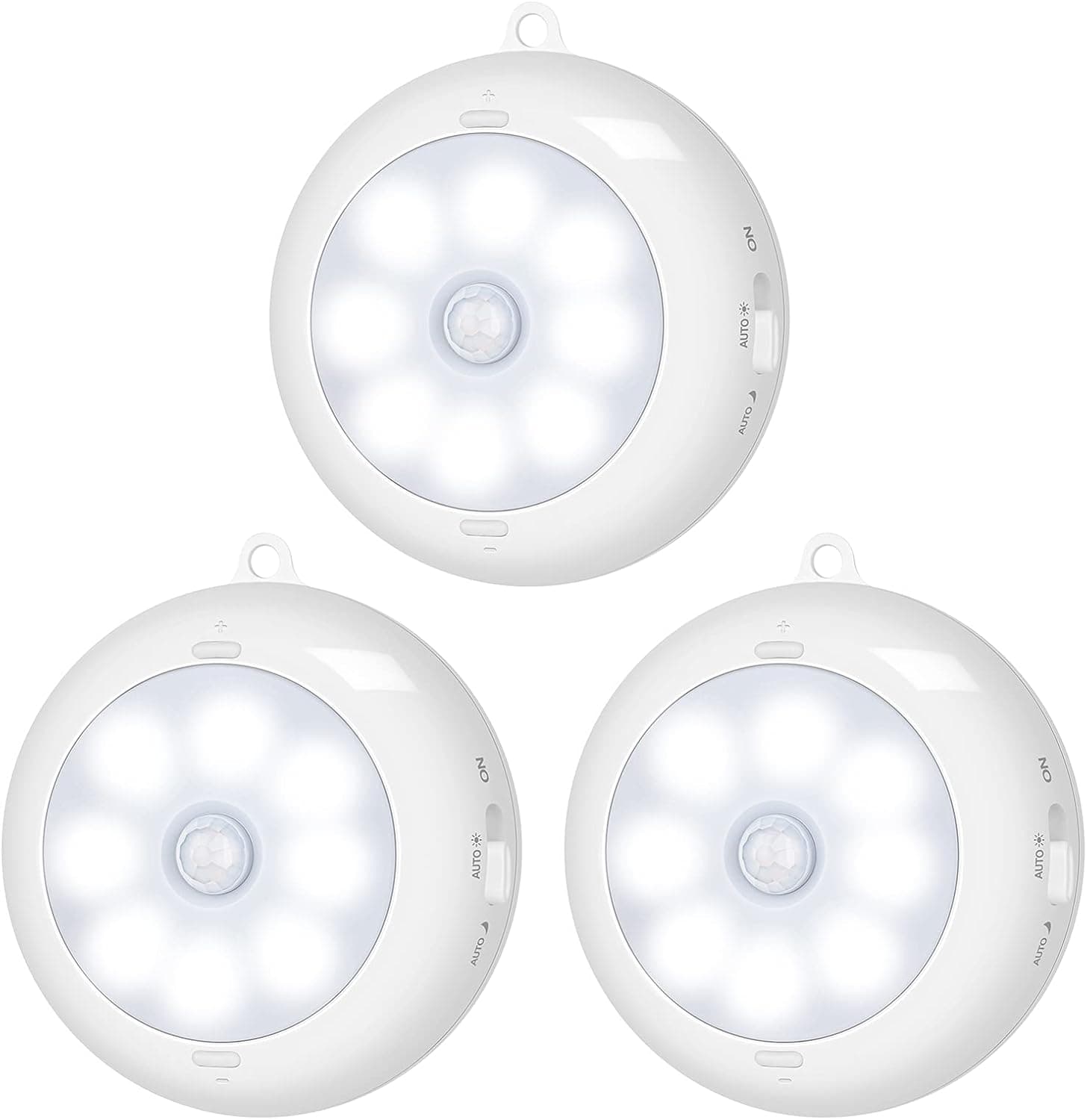 BLS Motion Sensor Light Indoor, LED Night Light Closet Lights, Under Cabinet Battery Powered Ceiling Lights, AA Battery Operated Stick on Wireless Puck Lights for Wall, Step, Stair, Dimmable (3 Pack)