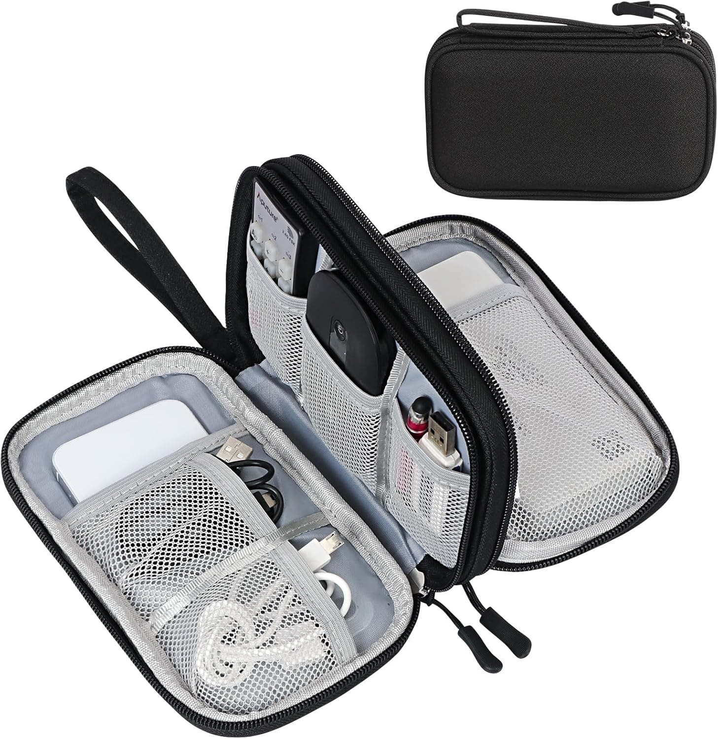 FYY Electronic Organizer, Travel Cable Organizer Bag Pouch Electronic Accessories Carry Case Portable Waterproof Double Layers Storage Bag for Cable, Cord, Charger, Phone, Earphone, Large Size, Black