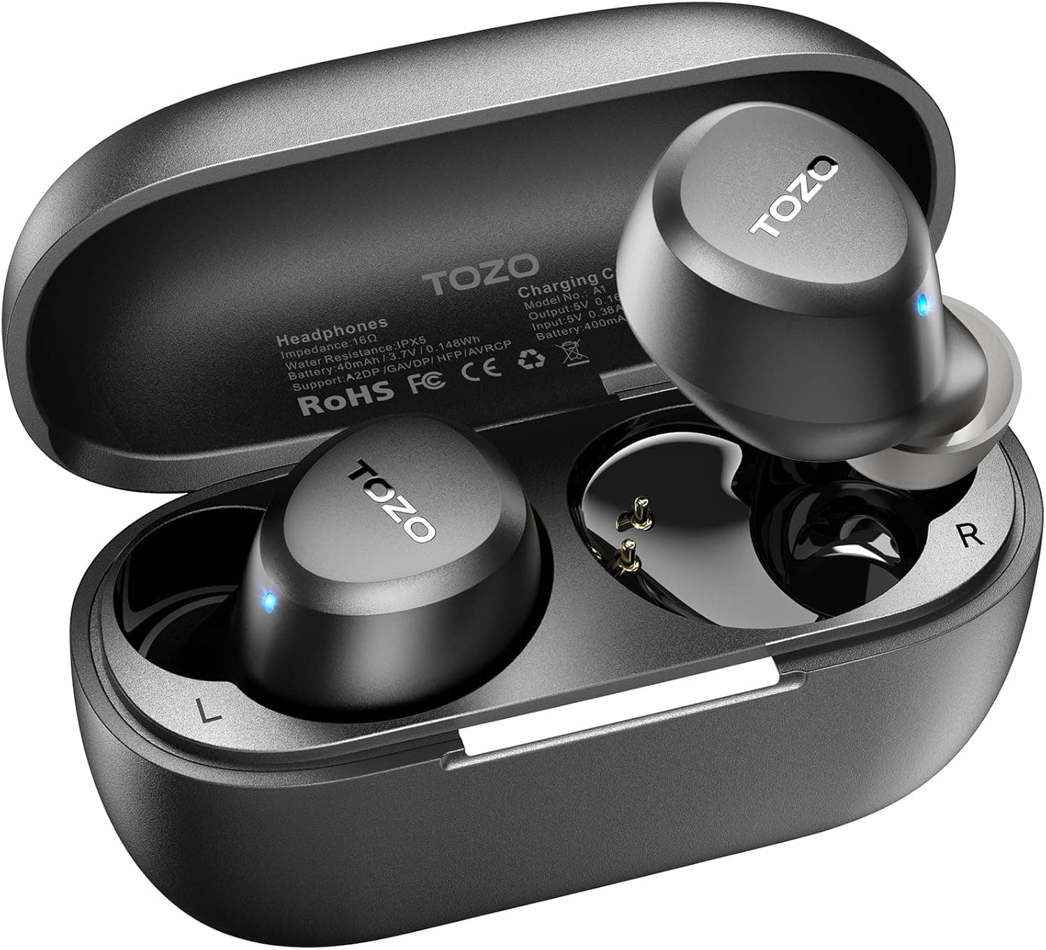 TOZO A1 Wireless Earbuds Bluetooth 5.3 Light Weight in Ear IPX5 Waterproof Headphones 2 Mic for AI Calls, Immersive Premium Sound Bass Headset with Charging Case, 32 Presets EQ Customization via App