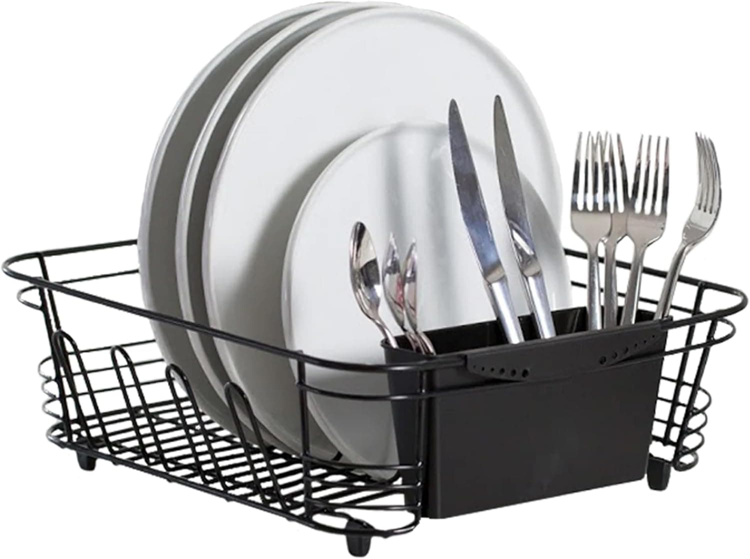 Better Houseware Compact Dish Drying Rack Space-Saving Dish Rack for Kitchen Counter Stainless Steel 2 Piece Set with Cutlery Holder
