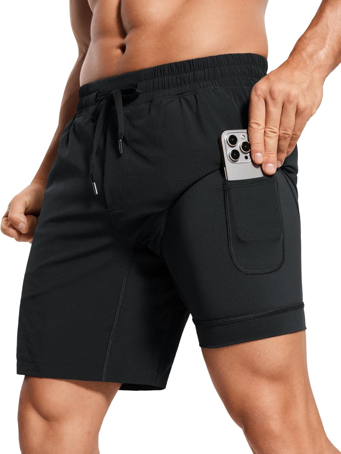 CRZ YOGA Mens 2 in 1 Running Shorts 7" - Lined Workout Quick Dry Lightweight for Sports Athletic with Pockets