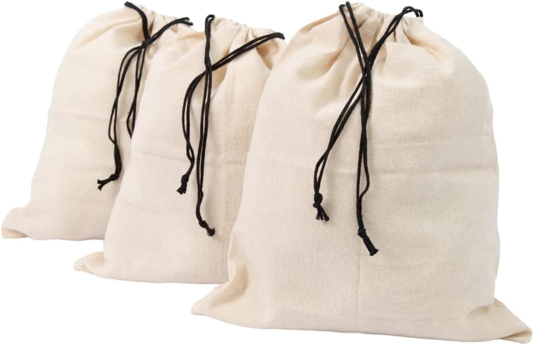 Shoe Bags for Travel Packing - Drawstring Sneaker Travel Bags - Cotton Cloth Shoe Dust Bags for Storage & Luggage - Washable Dust Cover Bags for Boots and Dress Shoes (3 Medium: 19"x15")
