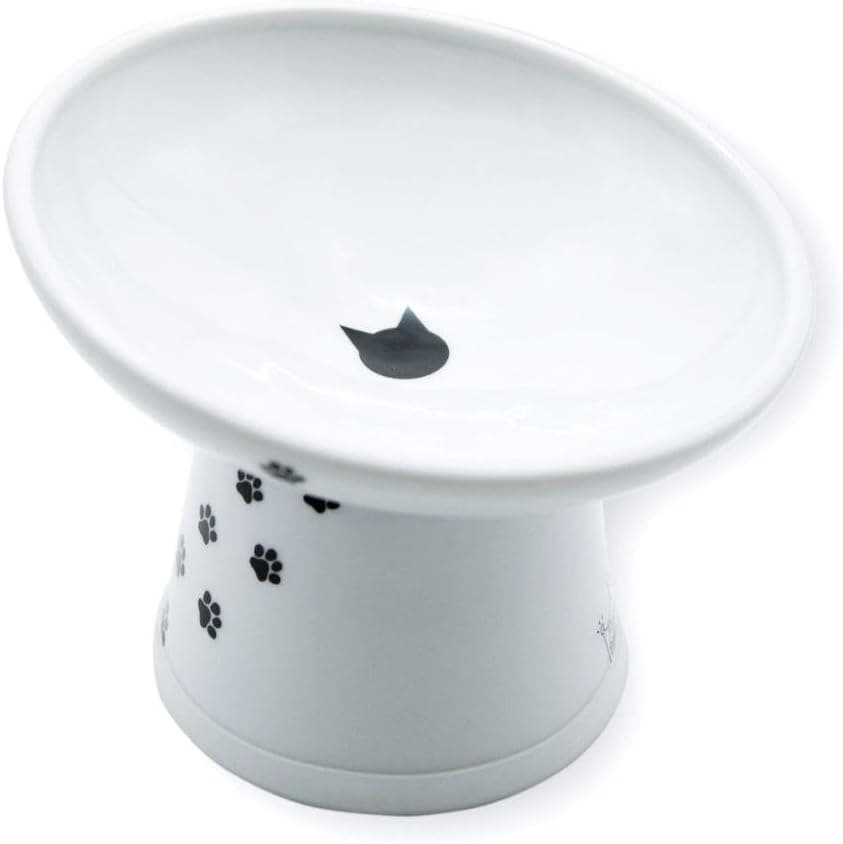Necoichi Raised Cat Food Bowl – Ceramic Elevated 15° Tilted Cat Bowl for Whisker & Neck Fatigue, Dishwasher Microwave Safe Non-Slip Anti Vomiting Ergonomic Design (Extra Wide Tilted, 1.5-Cup Capacity)