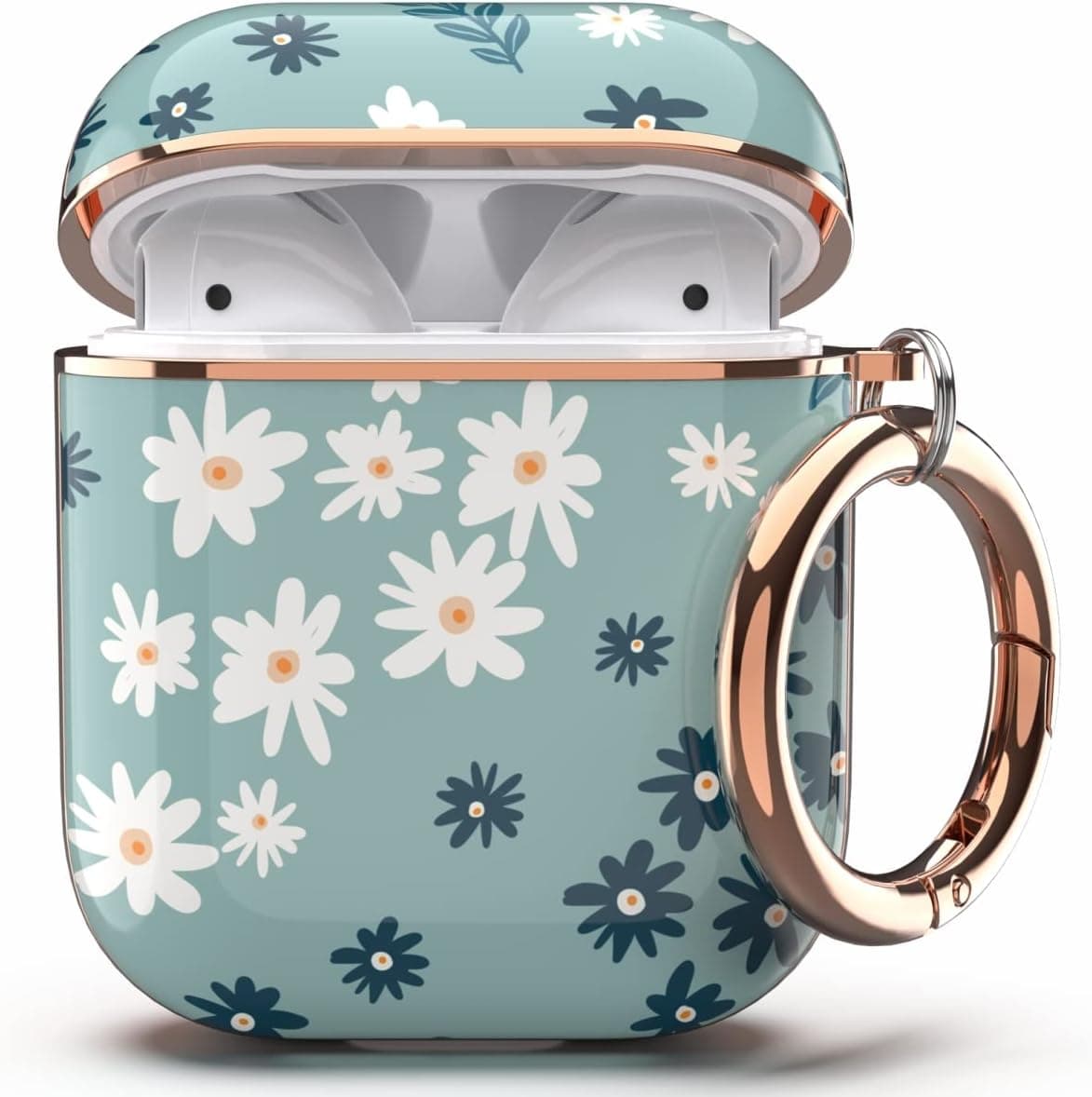 TATOFY Case Cover for AirPods 1&2, Elegant Cute Flower Patterns Protective Hard Case with Clip Keychain